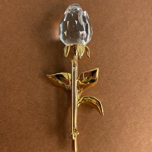 VTG SWAROVSKI SWAN SIGNED CRYSTAL GOLD PLATED MEMORIES ROSE PIN BROOCH - Picture 7 of 12
